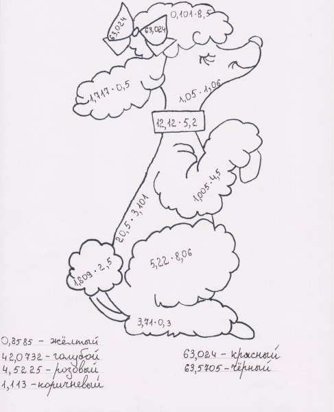 Раскраска умножение десятичных дробей