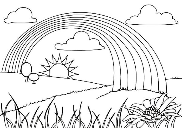 Радуга и солнце раскраска