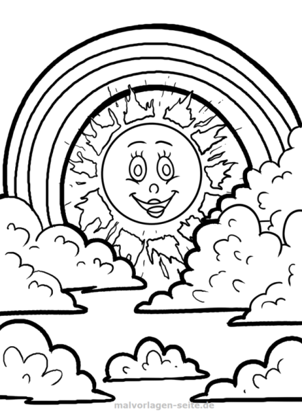 Радуга и солнце раскраска