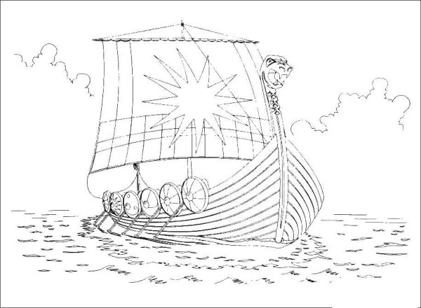 Раскраска море и корабль