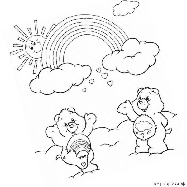 Раскраска для детей Радуга и солнышко