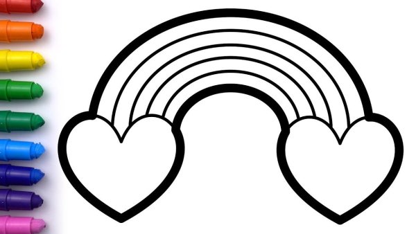 Радуга с сердечками раскраска