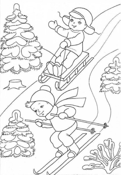 Зима раскраска для детей