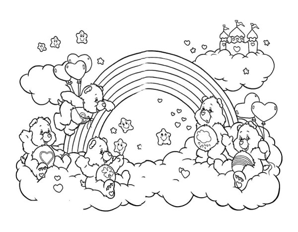 Раскраска Радуга пейзаж ангелочки