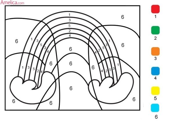 Радуга с цифрами раскраска