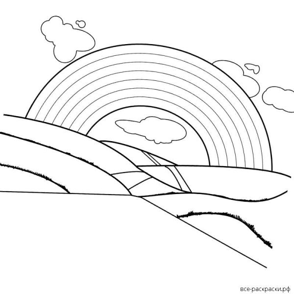 Домик с радугой раскраска