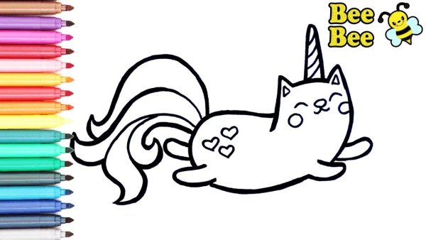 Раскраска котик Единорог