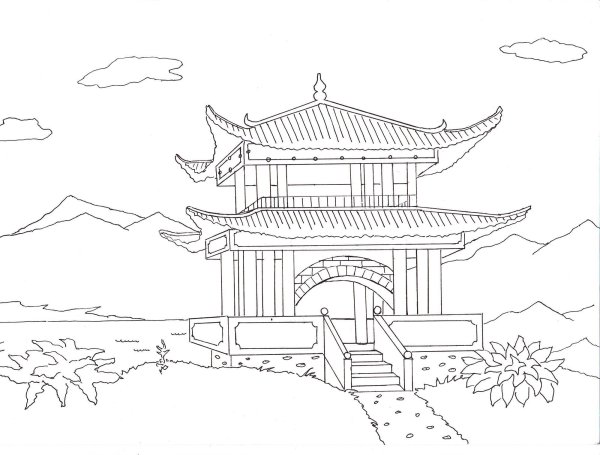Архитектура Японии раскраска