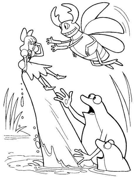 Раскраска к сказке Андерсена Дюймовочка