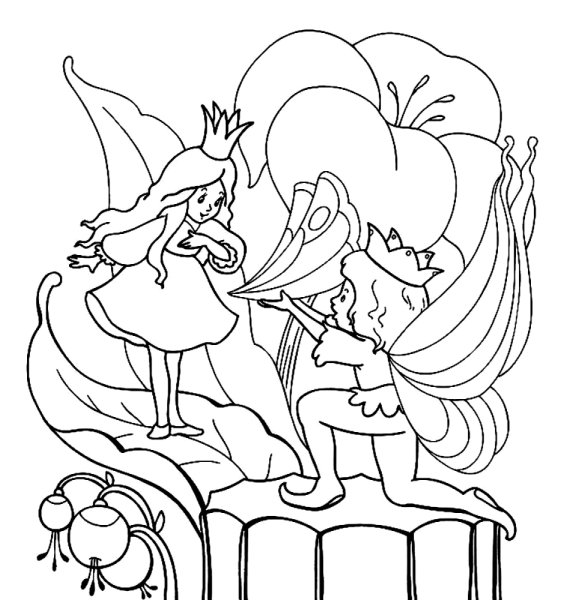 Раскраска к сказке Андерсена Дюймовочка