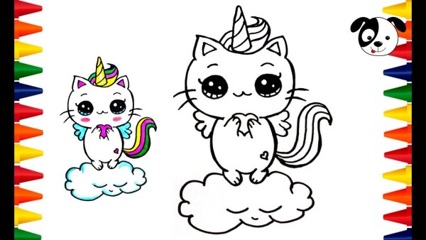 Раскраска кошечка Единорог