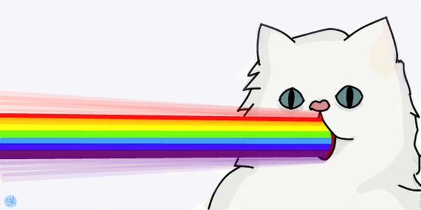 Кот с радугой изо рта