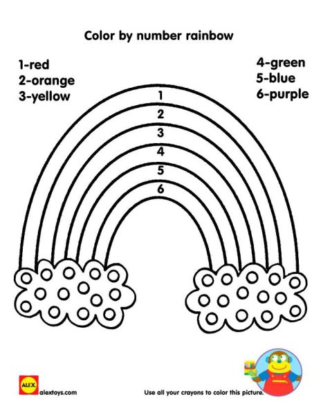 Раскраска Радуга для детей с английскими цветами