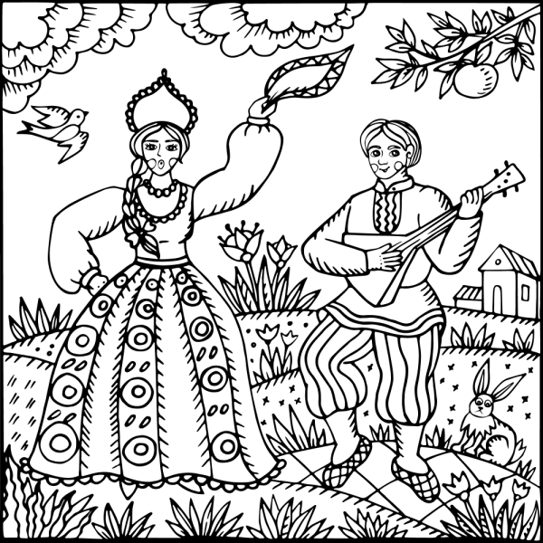 Русский хоровод раскраска для детей