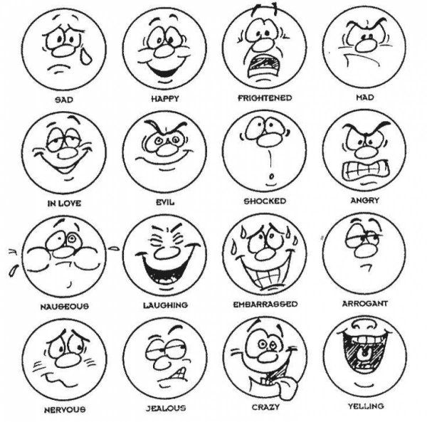 Карточки с эмоциями раскраска