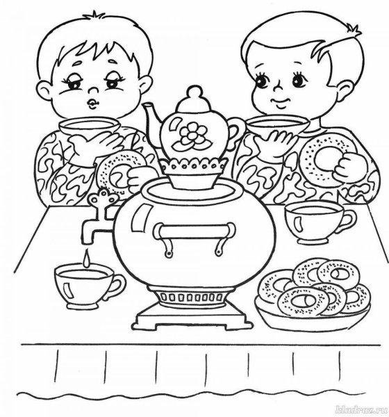 Чаепитие раскраска для детей