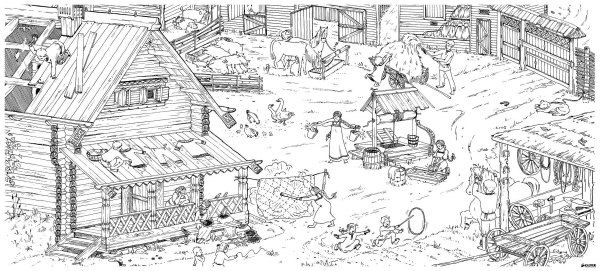 Деревня раскраска для детей