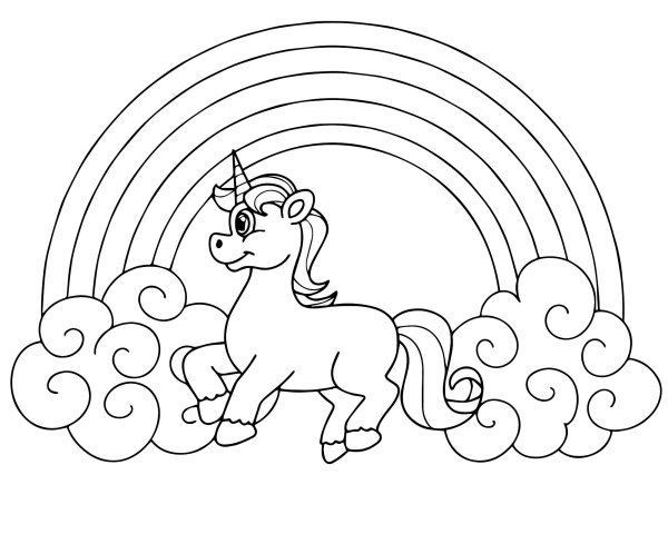 Раскраска Единорог с радугой