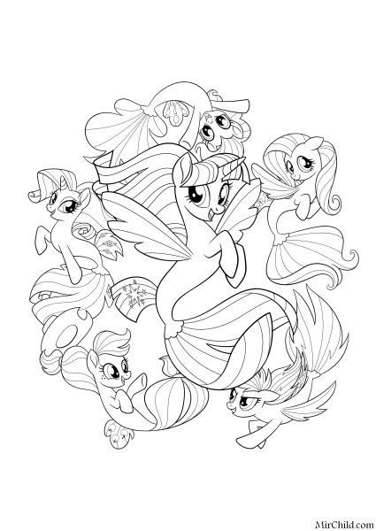 Раскраска пони Русалка Рарити