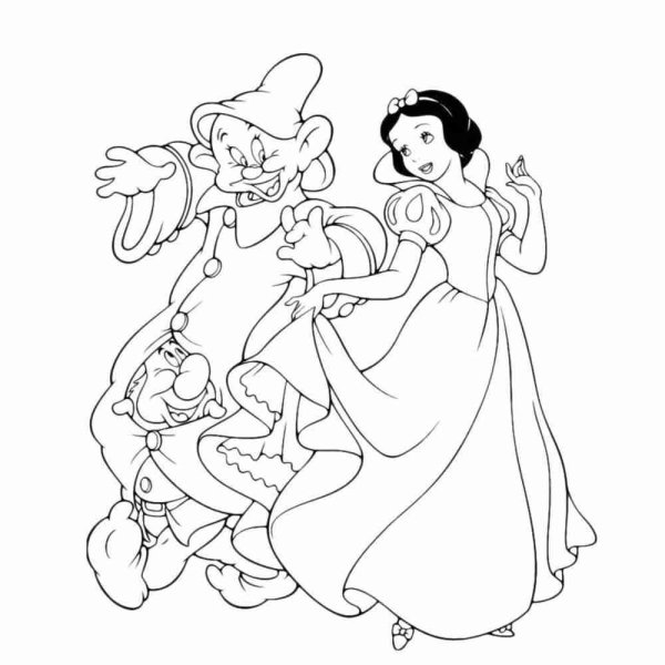 Раскраска Белоснежка и семь гномов