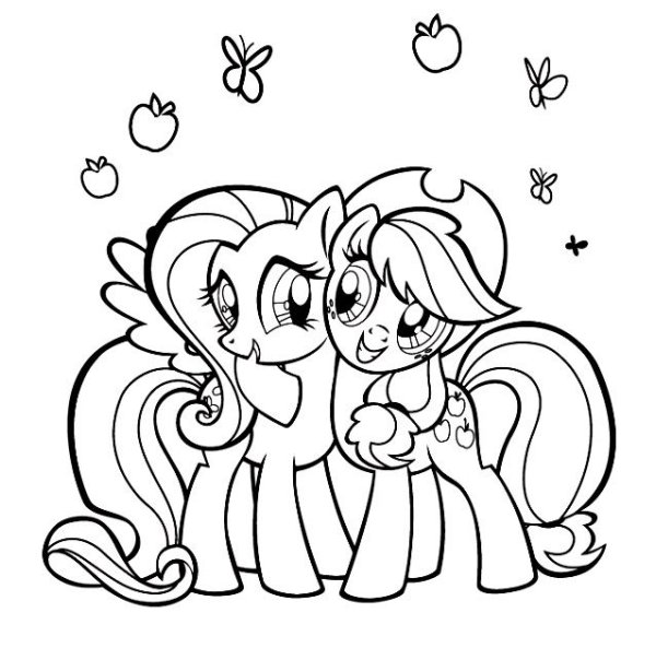 Искорка и Флаттершай раскраска