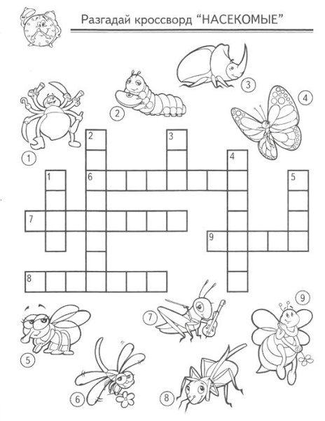 Кроссворд насекомые для дошкольников