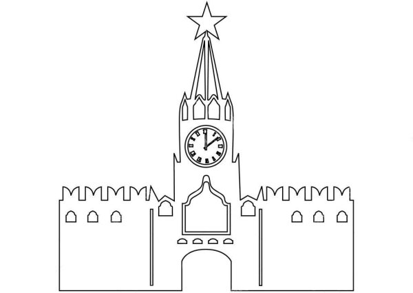 Куранты на Спасской башне Московского Кремля раскраска
