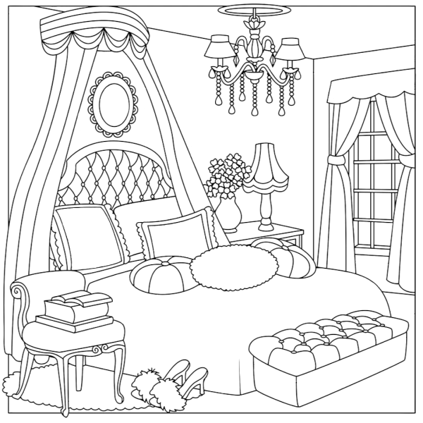 Раскраска спальная комната
