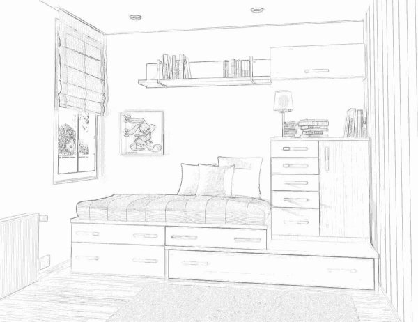 Комната подростка карандашом
