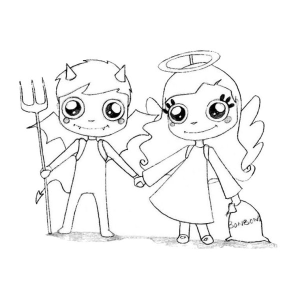 Раскраска ангела и демона