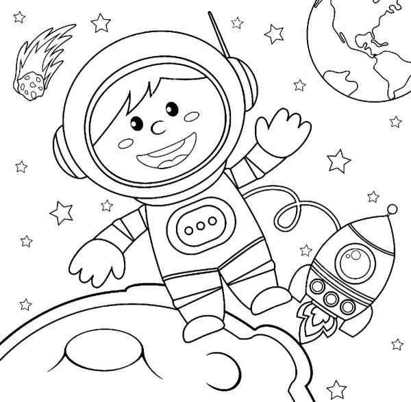 Раскраска космонавт в космосе