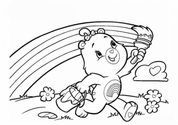 Раскраска мишка с радугой