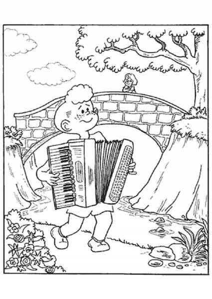 Раскраска игра на музыкальных инструментах