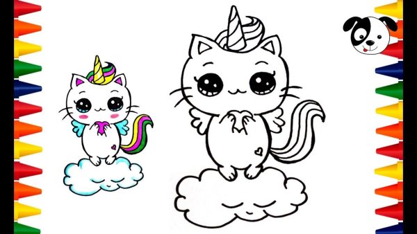 Раскраска котик Единорожка
