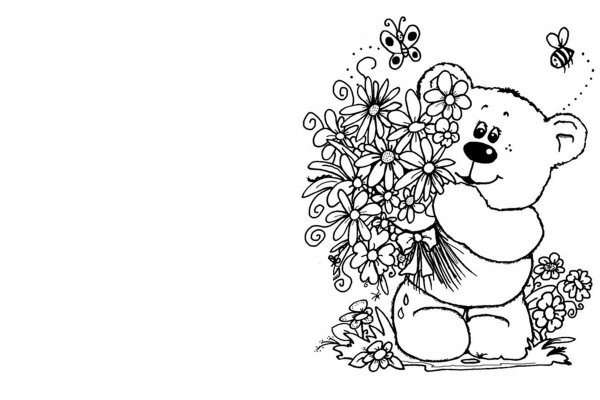Раскраска медведь с цветами