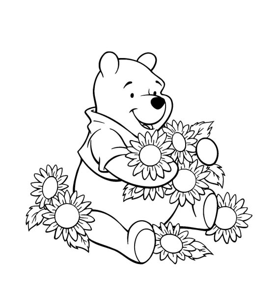 Медвежонок с цветами раскраска