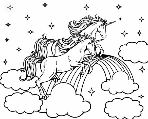 Раскраска Единорог с радугой