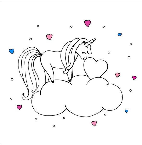Раскраска сердечки Единорожки
