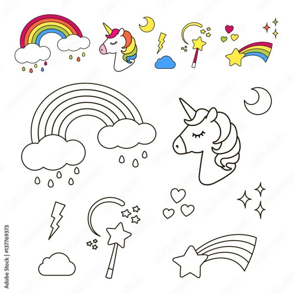 Раскраски Стикеры Единороги