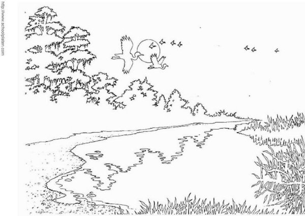 Раскраска Речной пейзаж