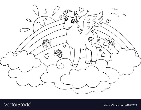 Раскраска Единорог с радугой