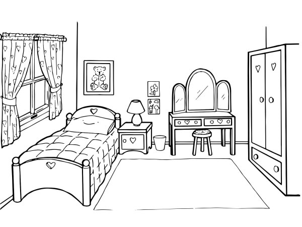 Спальня раскраска для детей