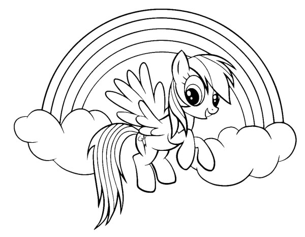 Раскраски пони Радуга Дэш с ребенком
