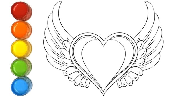Раскраска сердце с крыльями