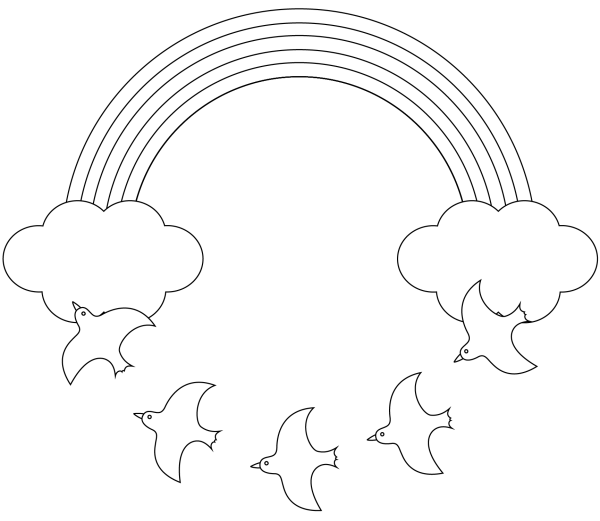 Раскраска для девочек Радуга с облаками