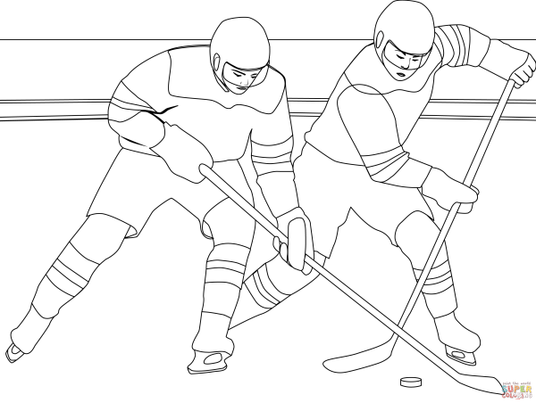 Раскраска хоккеисты на льду