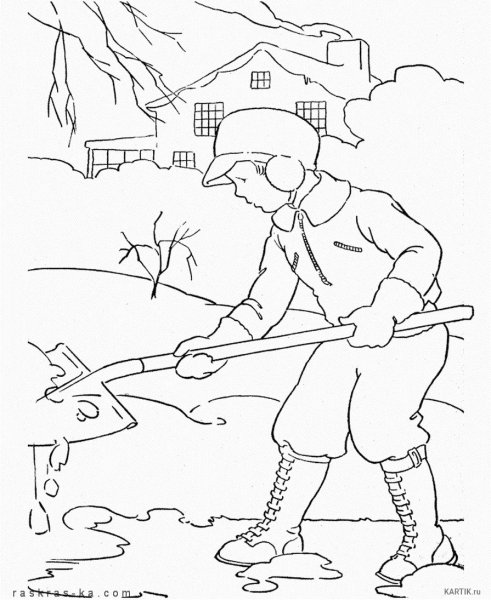 Дворник зимой раскраска для детей