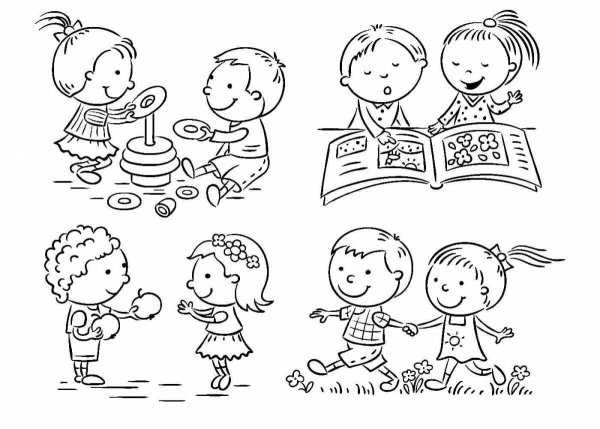 Дети вектор чб