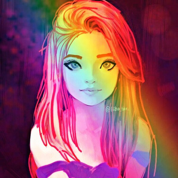 Девушка с радужными волосами арт