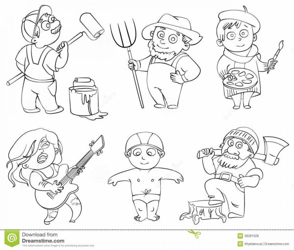 Раскраска с разными профессиями на одной картинке